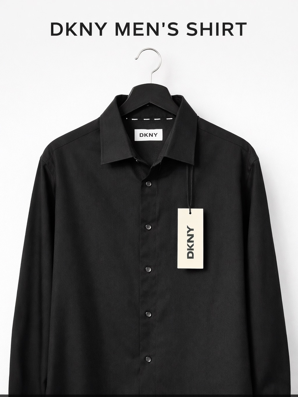 DKNY Men's Black Long-Sleeve Dress Shirt
